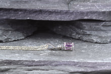 Load image into Gallery viewer, Sterling Silver Drop Pendant Set With 1 Oval Pink Sapphire and Diamond Cut White Sapphire, View #6