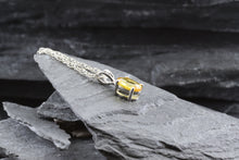 Load image into Gallery viewer, Sterling Silver Drop Pendant Set With One Oval Golden Sapphire, View #4