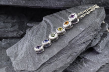 Load image into Gallery viewer, Sterling Silver Drop Pendant set with Sapphires 1 Red, 1 Orange, 1 Yellow, 1 Green, 1 Blue and 1 Purple