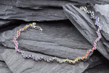 Load image into Gallery viewer, Sterling Silver Fancy Link Half Bezel Set Bracelet Set With: Yellow, Orange, Red, Pink, Purple, Blue, And Green Sapphires, View #2