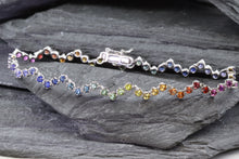 Load image into Gallery viewer, Sterling Silver Fancy Link Half Bezel Set Bracelet Set With: Yellow, Orange, Red, Pink, Purple, Blue, And Green Sapphires, View #5