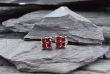 Load image into Gallery viewer, Sterling Silver Prong Set Earrings Set With Princess Cut Rubies, View #1