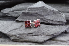 Load image into Gallery viewer, Sterling Silver Prong Set Earrings Set With Princess Cut Rubies, View #2
