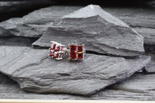 Load image into Gallery viewer, Sterling Silver Prong Set Earrings Set With Princess Cut Rubies, View #3