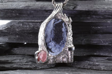 Load image into Gallery viewer, Sterling Silver Psilomelane Set With Pink Tourmaline, 18rope chain, View #1