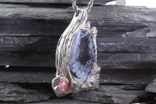 Load image into Gallery viewer, Sterling Silver Psilomelane Set With Pink Tourmaline, 18rope chain, View #2
