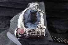 Load image into Gallery viewer, Sterling Silver Psilomelane Set With Pink Tourmaline, 18rope chain, View #3