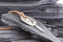 Load image into Gallery viewer, Sterling Silver Wandering Saints Embossed Cross Pendant With Leather Necklace, View #2