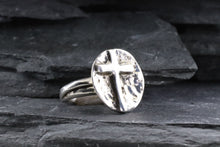 Load image into Gallery viewer, Sterling Silver Wandering Saints Embossed Cross Ring, View #1