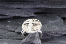 Load image into Gallery viewer, Sterling Silver Wandering Saints Embossed Cross Ring, View #4