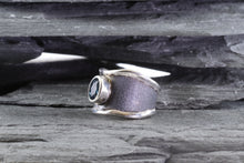 Load image into Gallery viewer, Sterling Silver & Satin Polished Oxidized Contemporary Ring With One Oval Blue Topaz., View #2