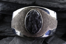 Load image into Gallery viewer, Textured Sterling Silver Cuff Bracelet with Psilomelane Druzy, View #1