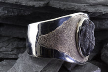 Load image into Gallery viewer, Textured Sterling Silver Cuff Bracelet with Psilomelane Druzy, View #2