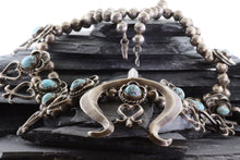 Load image into Gallery viewer, Turquoise and Sterling Silver Squash Blossom Necklace, View#1