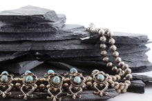 Load image into Gallery viewer, Turquoise and Sterling Silver Squash Blossom Necklace, View #7