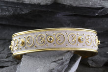 Load image into Gallery viewer, Two Tone 18k Yellow Gold Plated Sterling Silver Cuff Bracelet Set With 5 Synthetic Stones, View #1