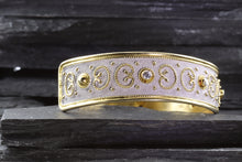 Load image into Gallery viewer, Two Tone 18k Yellow Gold Plated Sterling Silver Cuff Bracelet Set With 5 Synthetic Stones, View #2