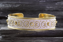 Load image into Gallery viewer, Two Tone 18k Yellow Gold Plated Sterling Silver Cuff Bracelet Set With 5 Synthetic Stones, View #4