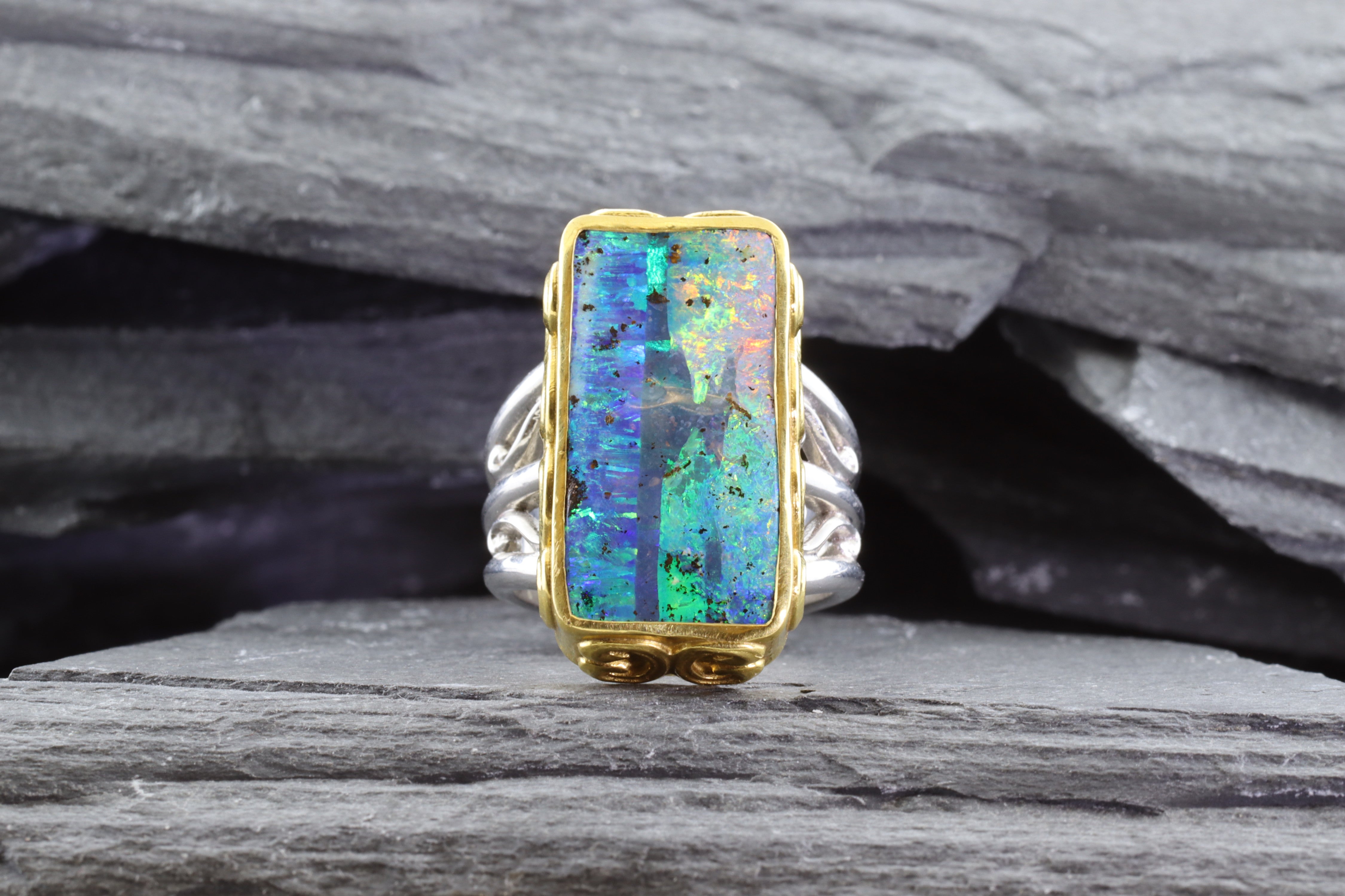 ✨️OOAK!✨️Boulder Opal & Aquamarine Gold outlet 925 Ring