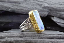 Load image into Gallery viewer, Two Tone Platinum 22k Contemporary Fashion Ring With 1 Rectangular Boulder Opal, View #2