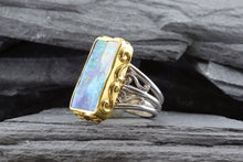 Load image into Gallery viewer, Two Tone Platinum 22k Contemporary Fashion Ring With 1 Rectangular Boulder Opal, View #3