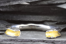 Load image into Gallery viewer, Two Tone Sterling Silver Satin & Polished Bangle Bracelet With One Trillian Amethyst, View #5