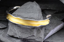 Load image into Gallery viewer, Two Tone Sterling Silver Satin & Polished Bangle Bracelet, View #2