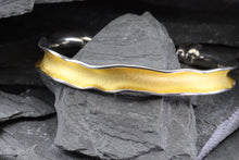 Load image into Gallery viewer, Two Tone Sterling Silver Satin & Polished Bangle Bracelet, View #2