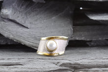 Load image into Gallery viewer, Two Tone Sterling Silver Satin & Polished Contemporary Ring With One Mabe' Pearl, View #1