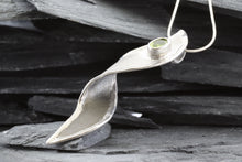 Load image into Gallery viewer, Two Tone Sterling Silver Satin & Polished Freeform Slide Pendant With One Oval Peridot., View #2