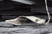 Load image into Gallery viewer, Two Tone Sterling Silver Satin & Polished Freeform Slide Pendant With One Oval Peridot., View #3