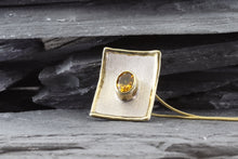 Load image into Gallery viewer, Two Tone Sterling Silver Satin & Polished Slide Pendant With One Oval Citrine, View #1