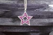 Load image into Gallery viewer, White Platinum And Sterling Silver Star Pendant Set With 20 Round Sapphires, View #1