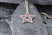 Load image into Gallery viewer, White Platinum And Sterling Silver Star Pendant Set With 20 Round Sapphires, View #2