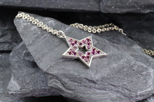 Load image into Gallery viewer, White Platinum And Sterling Silver Star Pendant Set With 20 Round Sapphires, View #3
