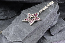 Load image into Gallery viewer, White Platinum And Sterling Silver Star Pendant Set With 20 Round Sapphires, View #4