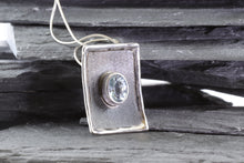 Load image into Gallery viewer, White Sterling Silver Satin & Oxidized Bezel Set Pendant With One Oval Aquamarine, View #3