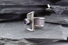 Load image into Gallery viewer, White Sterling Silver Satin & Polished Contemporary Ring With One Oval Amethyst And One Round Diamond, View #3