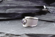 Load image into Gallery viewer, White Sterling Silver Satin & Polished Contemporary Ring With One Oval Amethyst, View #3