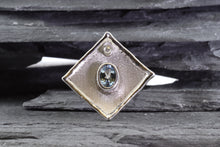 Load image into Gallery viewer, White Sterling Silver Satin & Polished Contemporary Ring With One Oval Aqua and One Round Diamond., View #1