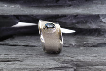 Load image into Gallery viewer, White Sterling Silver Satin & Polished Contemporary Ring With One Oval Blue Topaz., View #3