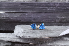 Load image into Gallery viewer, White Sterling Silver Stud Earrings With 2 Heart Shaped Blue Topaz, View #1
