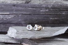 Load image into Gallery viewer, White Sterling Silver Stud Earrings With 2 Round White Topaz, View #3