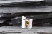 Load image into Gallery viewer, Sterling Silver Satin & Polished Contemporary Ring With One Oval Citrine And One Round Diamond., View #1