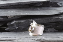 Load image into Gallery viewer, Sterling Silver Satin & Polished Contemporary Ring With One Oval Citrine And One Round Diamond., View #2