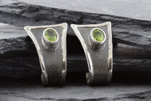 Load image into Gallery viewer, Lady's White Sterling Silver Satin & Polished Contemporary Earrings With 2 Oval Peridots, View #1