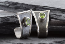 Load image into Gallery viewer, Lady's White Sterling Silver Satin & Polished Contemporary Earrings With 2 Oval Peridots, View #2