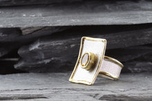 Load image into Gallery viewer, This Two Tone Sterling Silver Satin & Polished Contemporary Ring is Bezel Set With One Oval Citrine., View #1