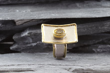 Load image into Gallery viewer, This Two Tone Sterling Silver Satin & Polished Contemporary Ring is Bezel Set With One Oval Citrine., View #2