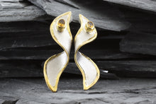 Load image into Gallery viewer, Lady's Two Tone Sterling Silver Satin & Polished Bezel Set Earrings With 2 Oval Citrines, View #1